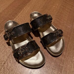 Luxury Louis Vuitton Brown Canvas and Gold Women's Sandals